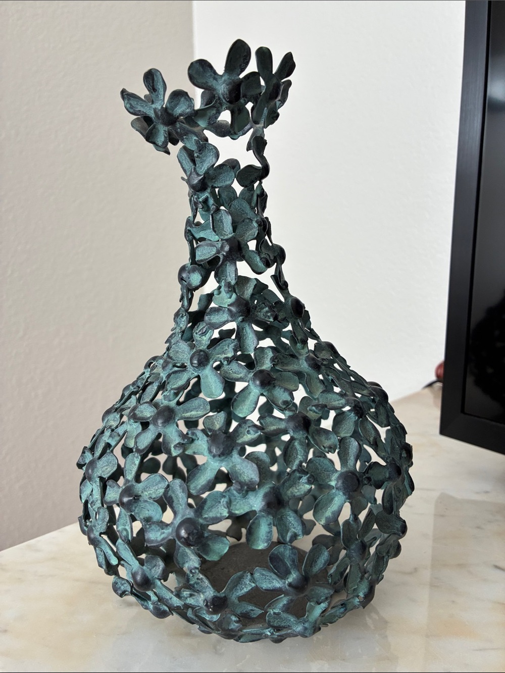 Decorative Floral Metal Vase - Patina Green